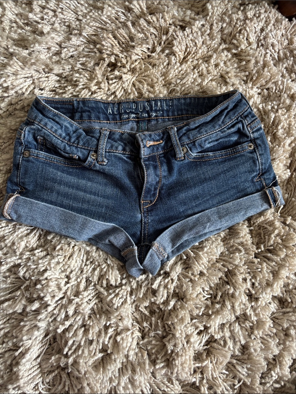 Aeropostale Dark Blue Rolled Hem Denim Shorts